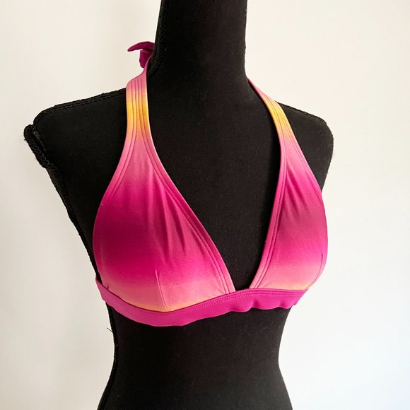 Patagonia Ombré Fuchsia and Lemon/Orange Halter Tie Swim Top Size Medium - Picture 3 of 8